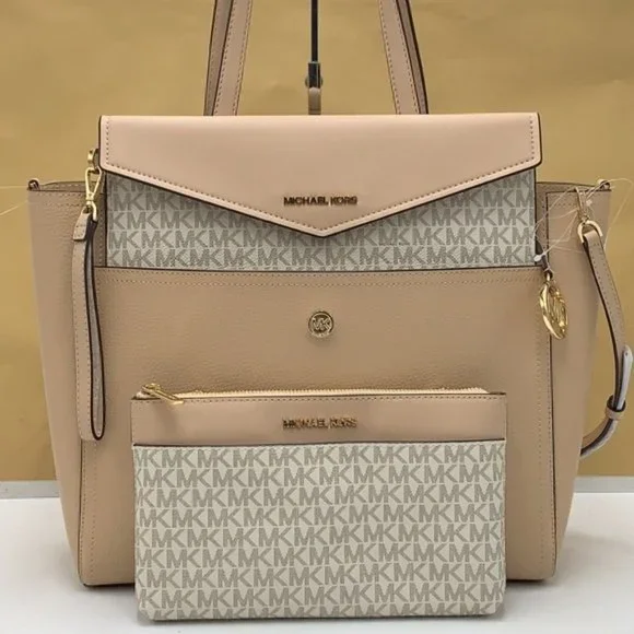 Michael Kors Maisie Large Pebbled Leather 3-in-1 Tote Bag Buff Signature Multi - Picture 15 of 16